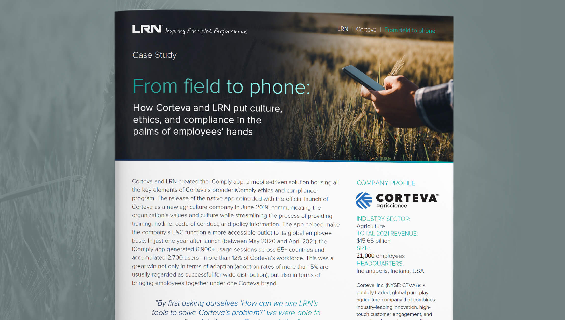 <p>From field to phone | Corteva and LRN</p>